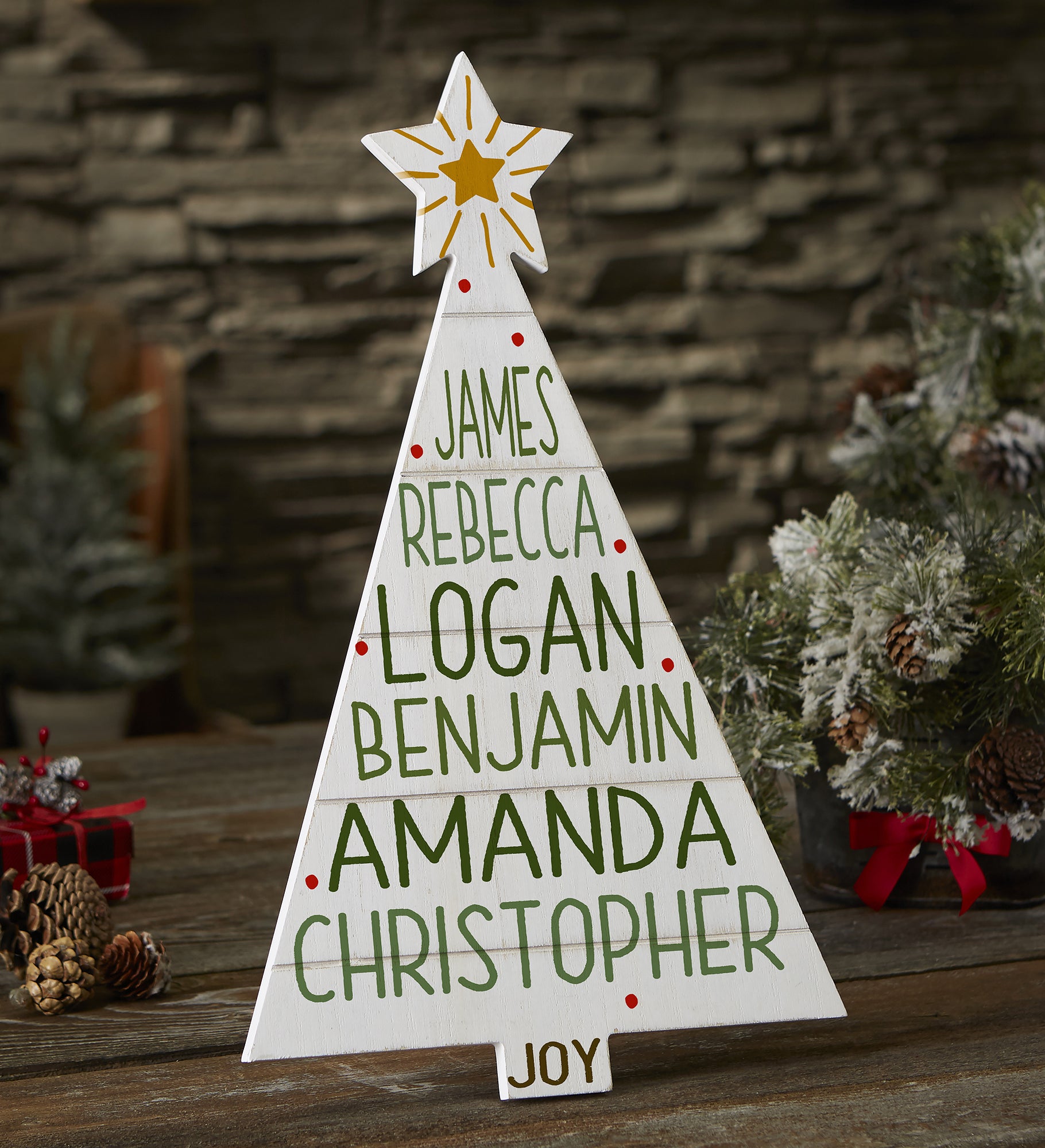 Christmas Family Tree Personalized Whitewashed Wood Tree